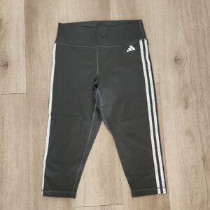 Adidas Charcoal Capri Leggings with White Stripes
